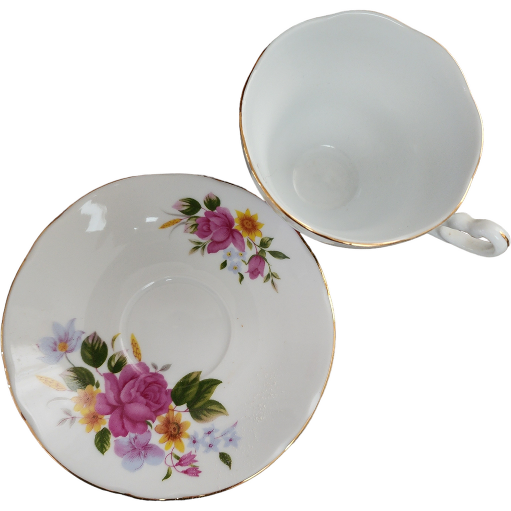 Pink Roses Floral Porcelain China Tea Cup and Saucer Set