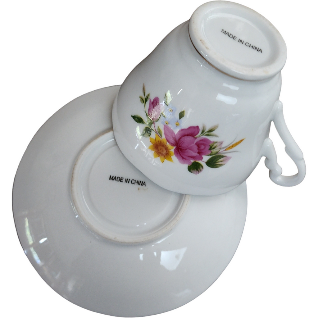 Pink Roses Floral Porcelain China Tea Cup and Saucer Set
