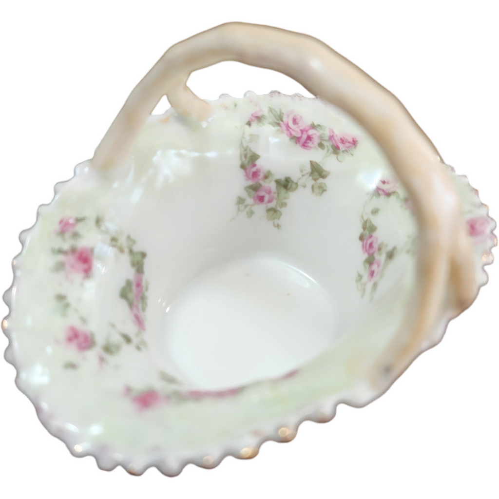 Porcelain Basket with Floral Design and Scalloped Edge