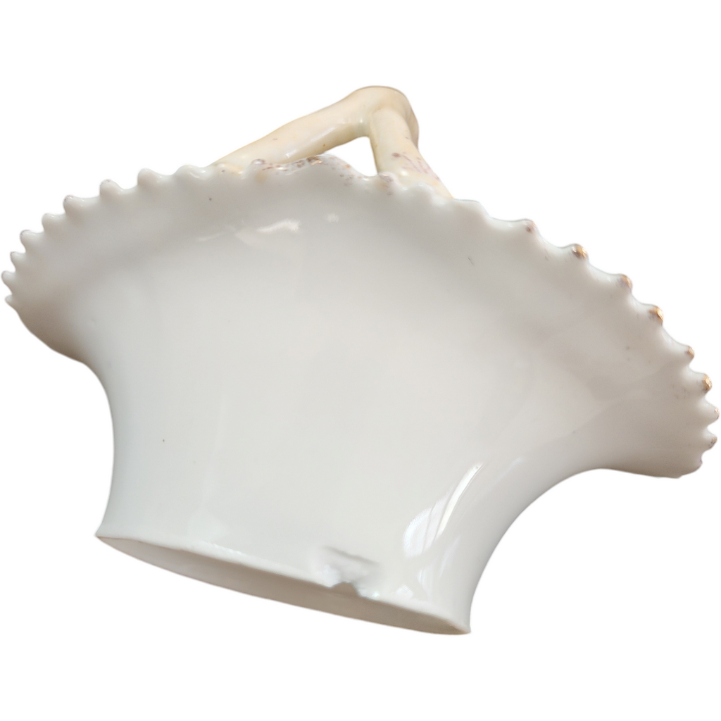 Porcelain Basket with Floral Design and Scalloped Edge