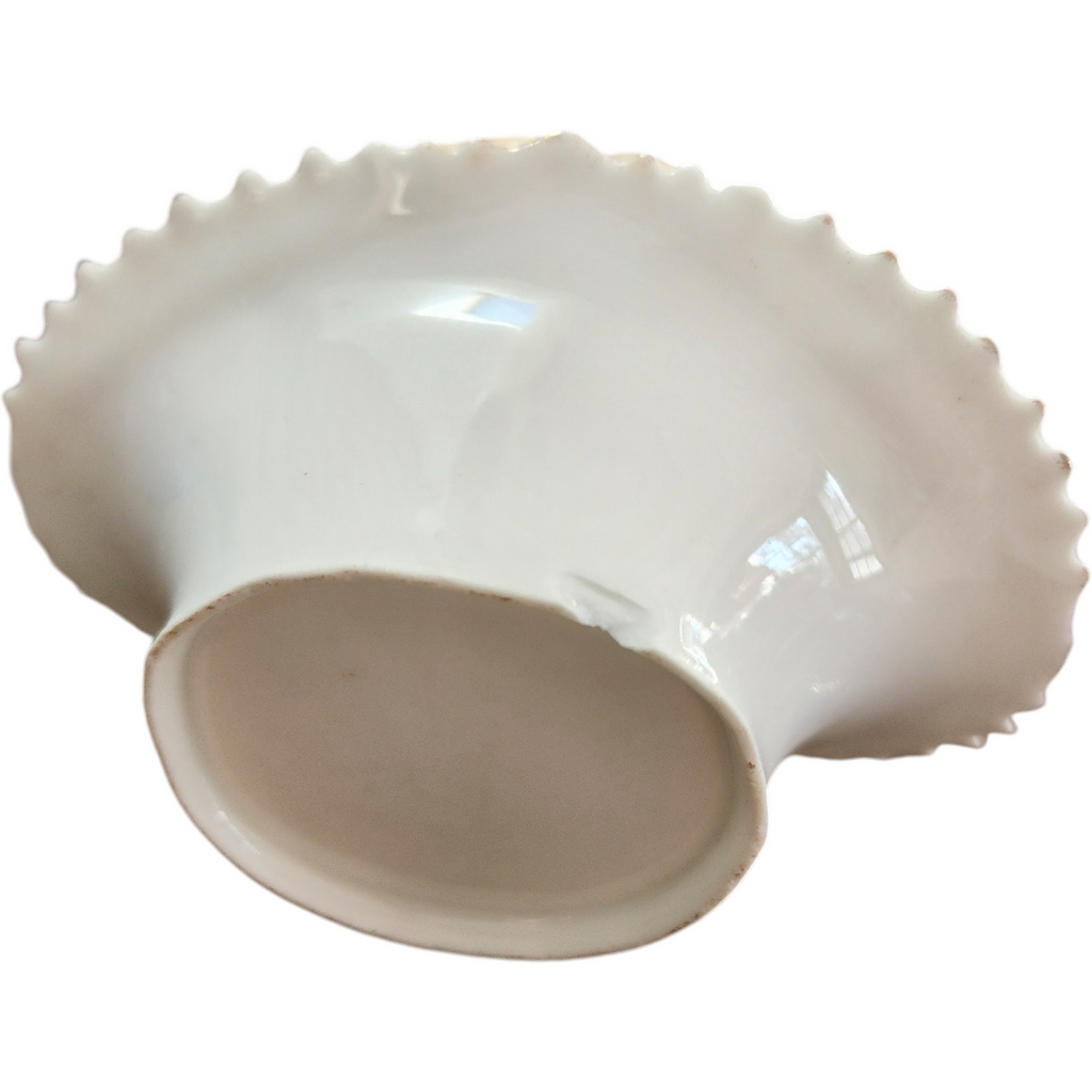 Porcelain Basket with Floral Design and Scalloped Edge