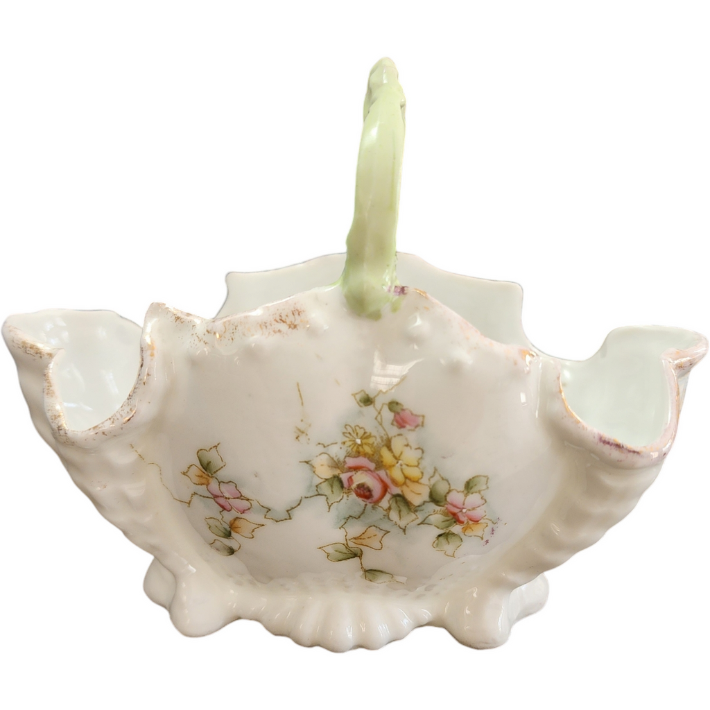 Porcelain Basket with Floral Design and Scalloped Rim
