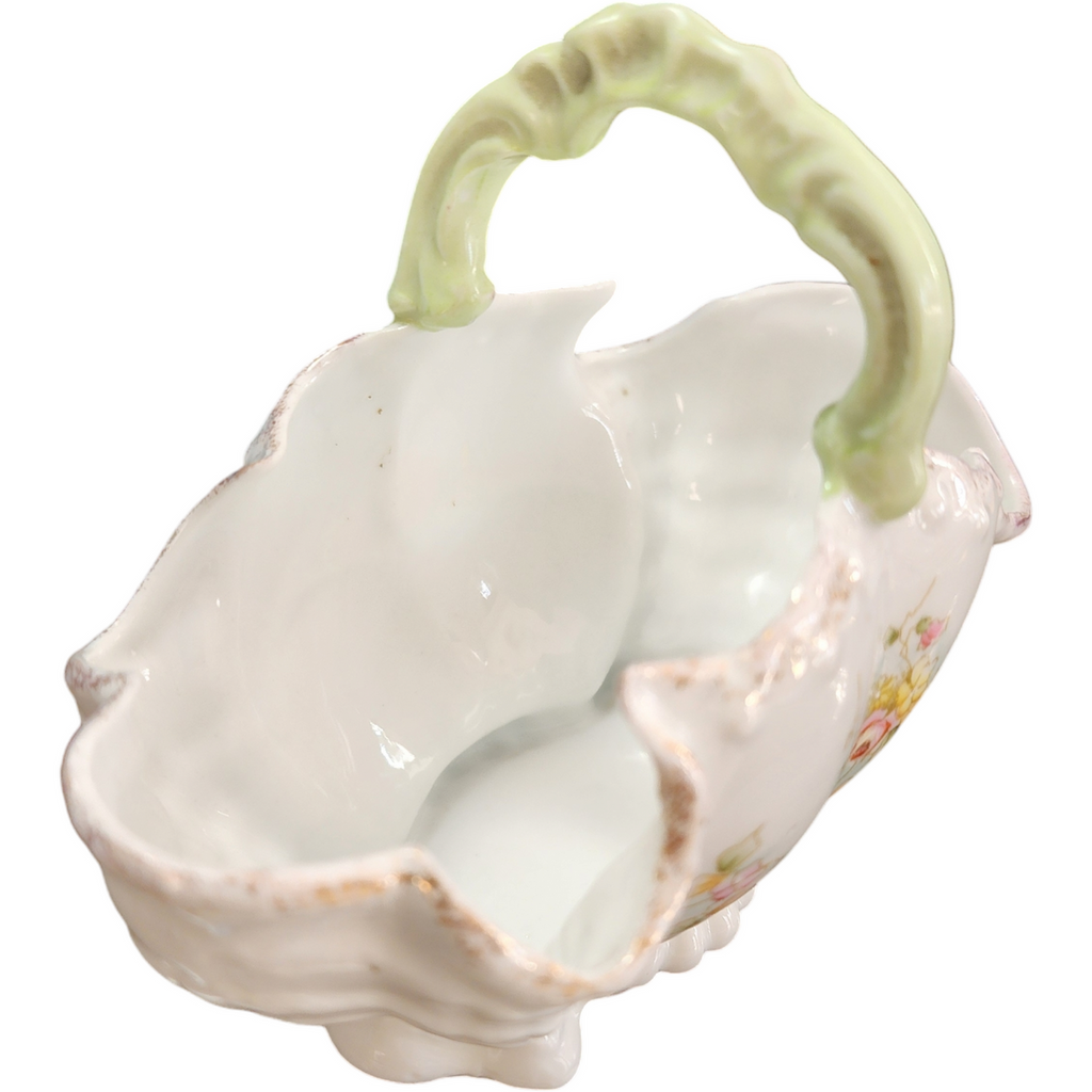 Porcelain Basket with Floral Design and Scalloped Rim