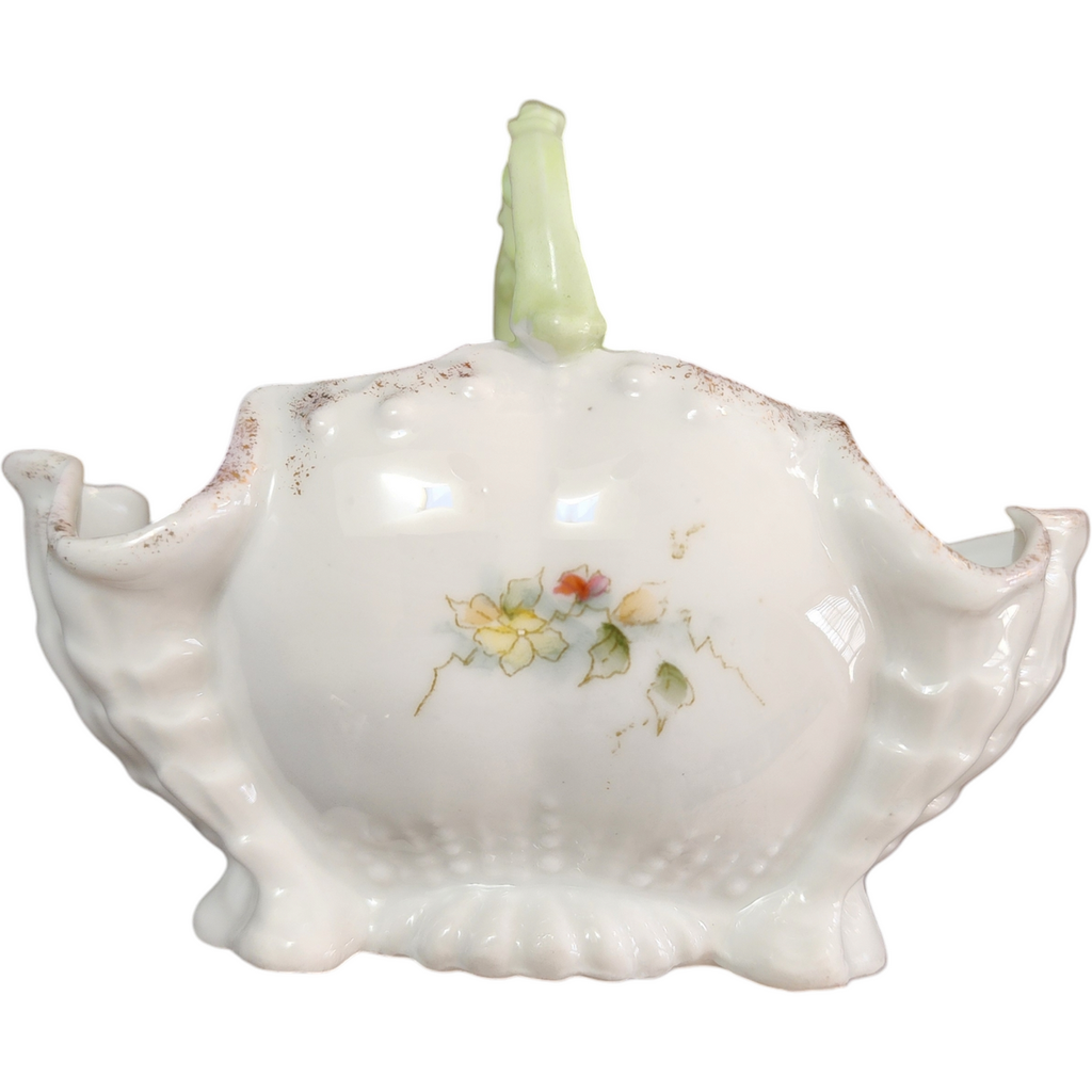 Porcelain Basket with Floral Design and Scalloped Rim