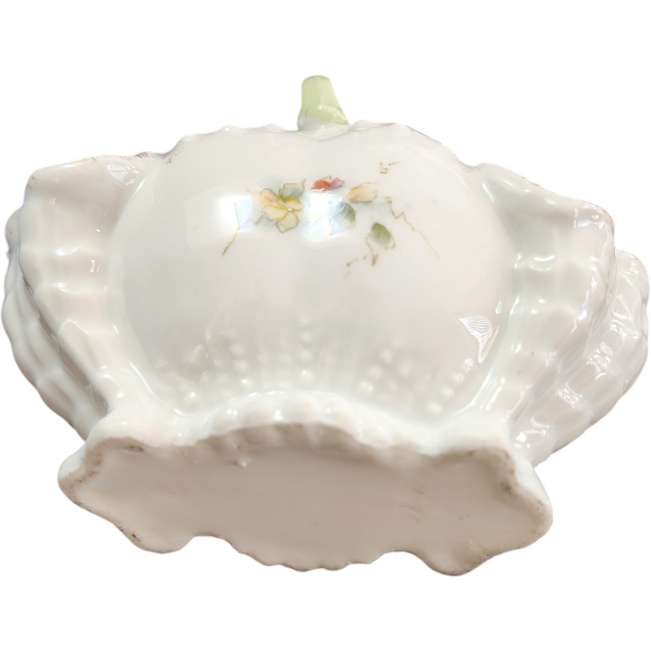 Porcelain Basket with Floral Design and Scalloped Rim