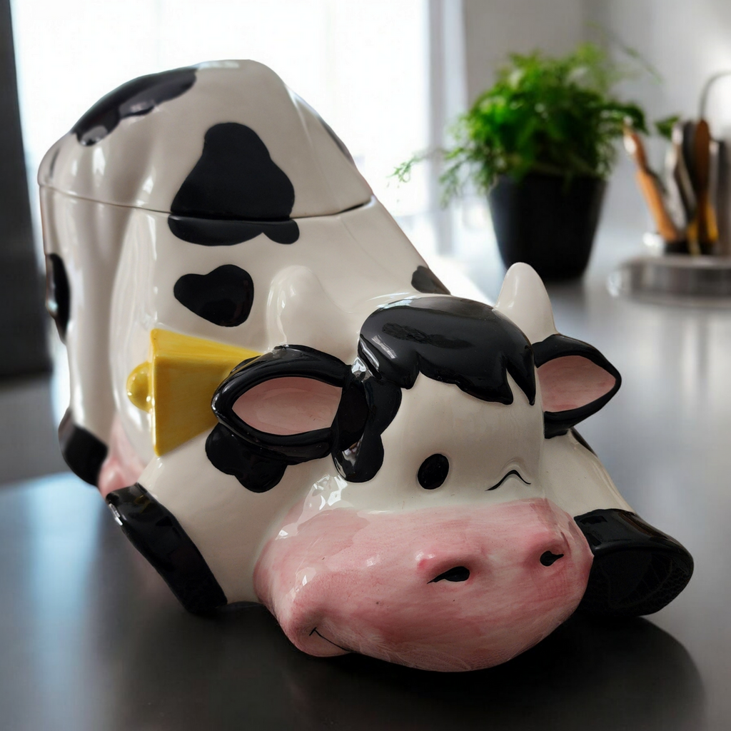 Porcelain Cow Cookie Jar & Lid