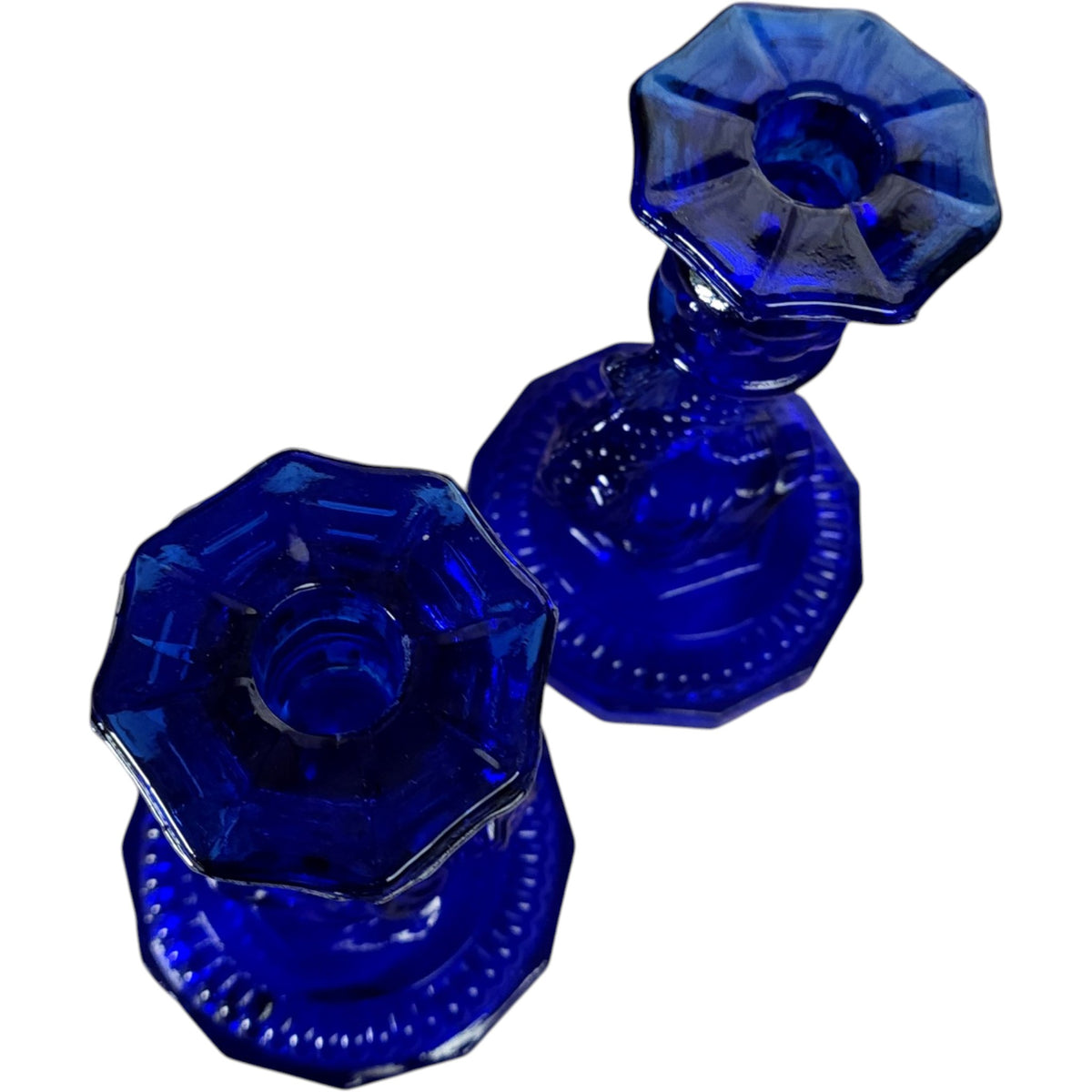 Portieux Vallerysthal Cobalt Blue Glass Koi Fish Candleholders Pair