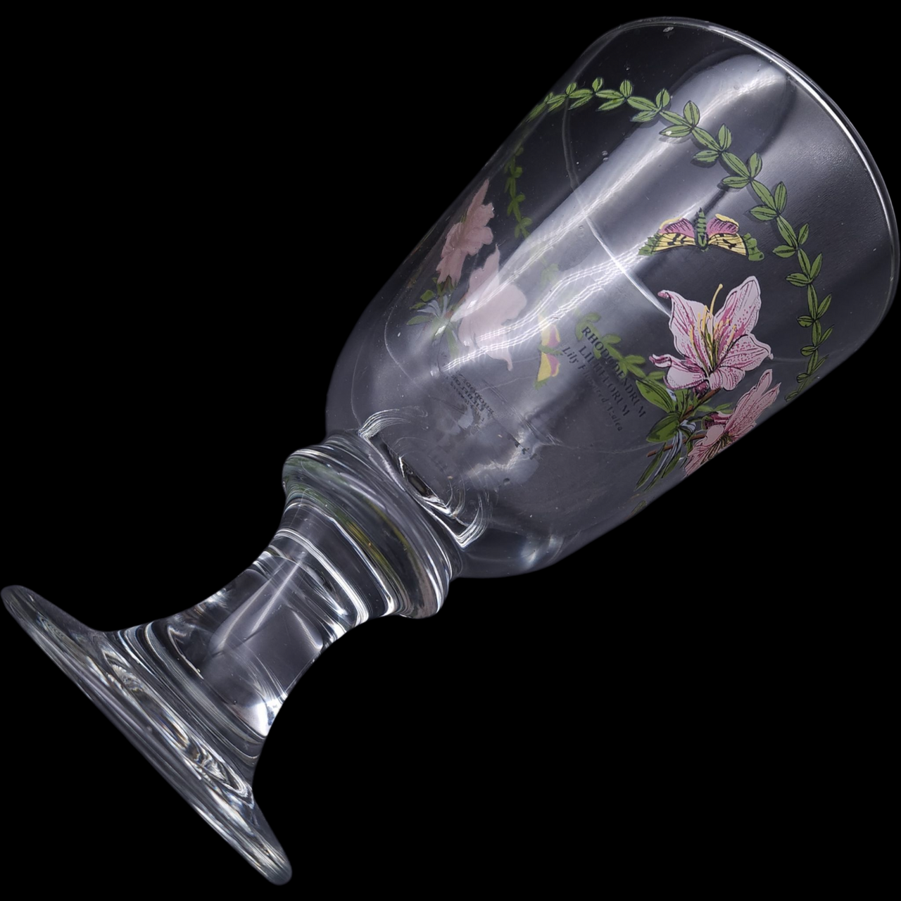 Portmeirion Botanic Garden Handpainted Glassware Water Goblet Rhododendron Luteum  Vintage Flower Glass