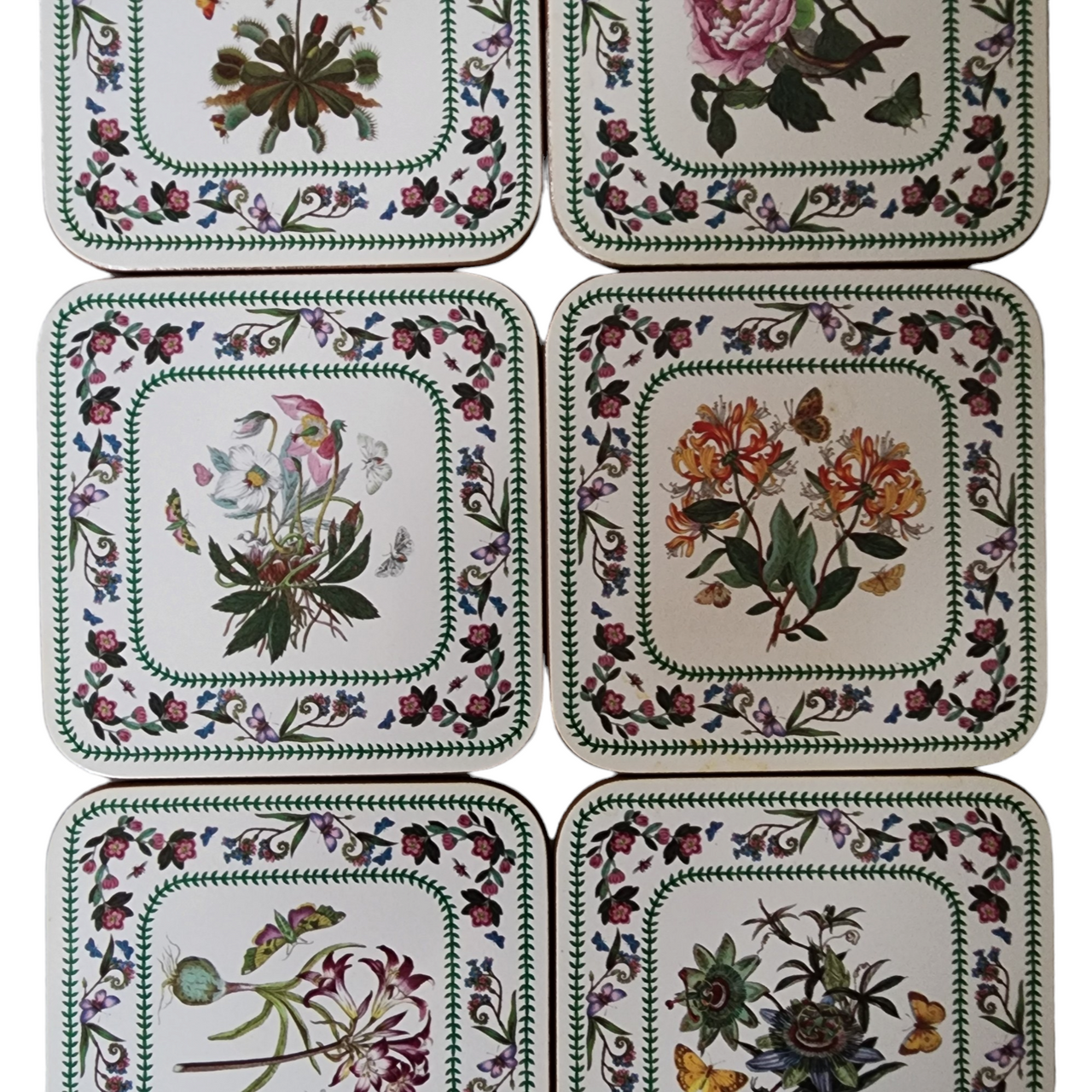 Portmeirion Variations Square Corkback Coasters Set of 6 Motifs
