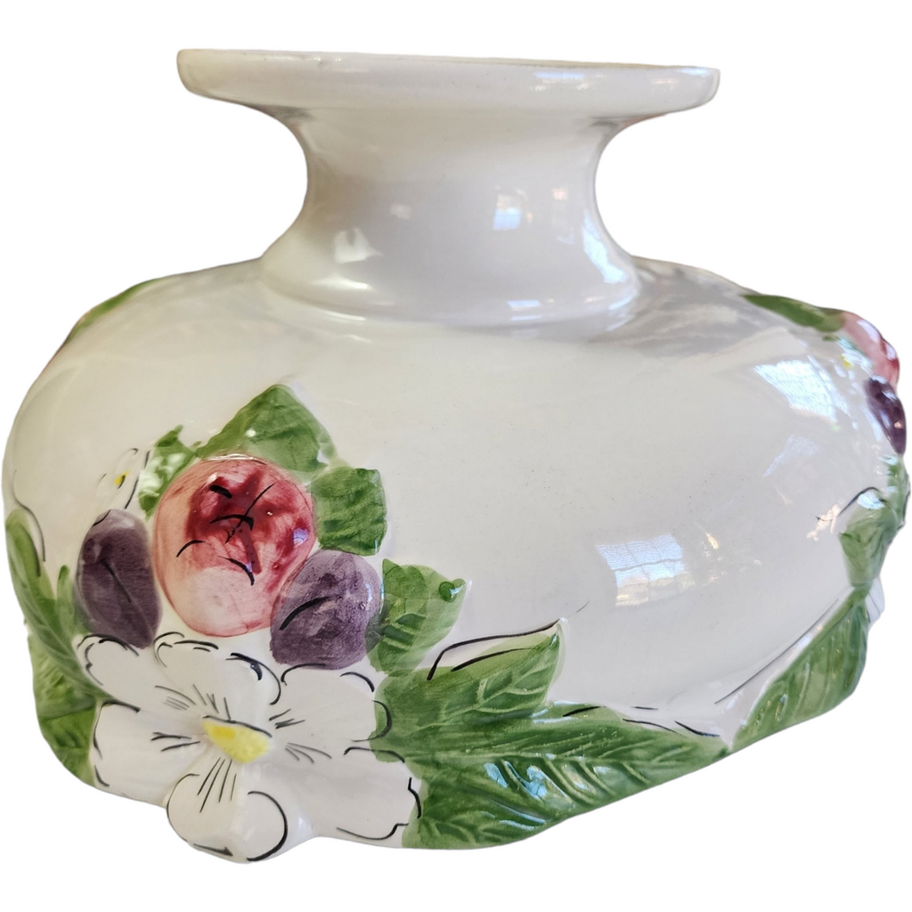 Portugal Majolica Handpainted Floral Pedestal Centerpiece Fruit Bowl