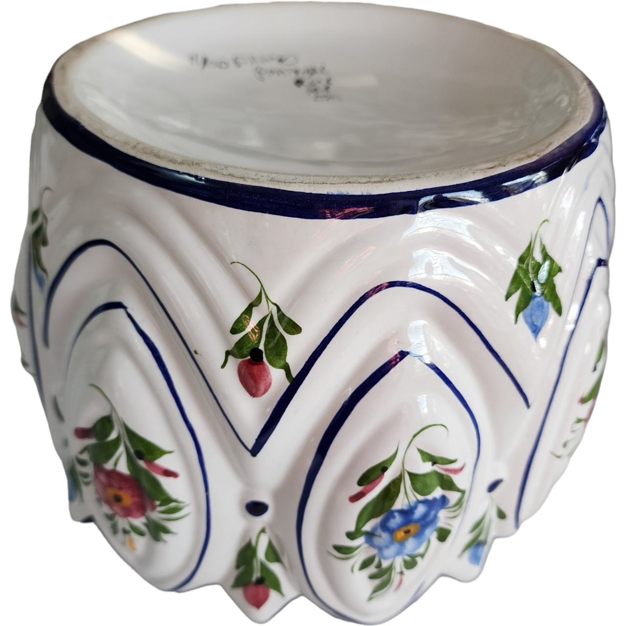 Portugal Majolica Handpainted Floral Planter Vase Jardiniere