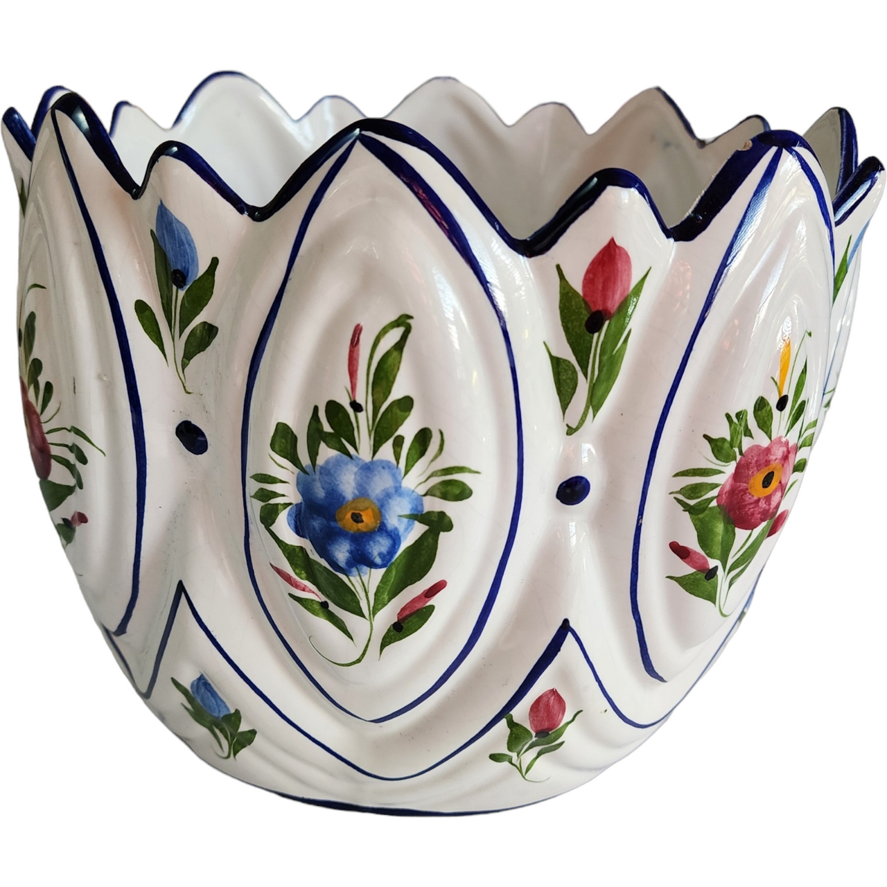 Portugal Majolica Handpainted Floral Planter Vase Jardiniere
