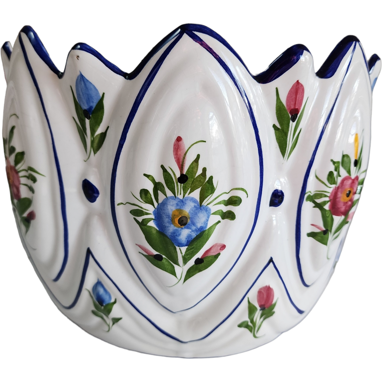 Portugal Majolica Handpainted Floral Planter Vase Jardiniere