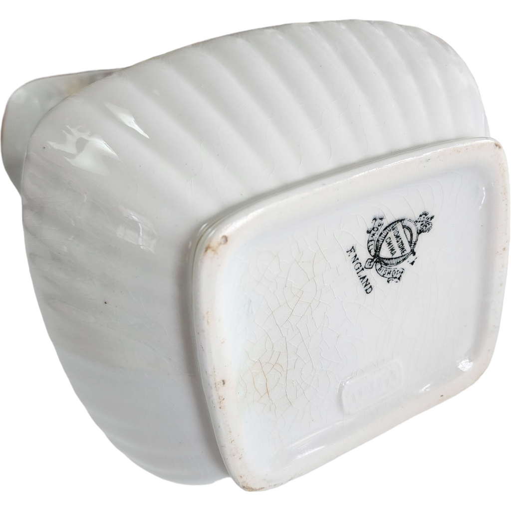 12" Powell Bishop & Stonier Royal Ironstone Tea Leaf Center And Trim Embossed Ribs Farmhouse Pitcher