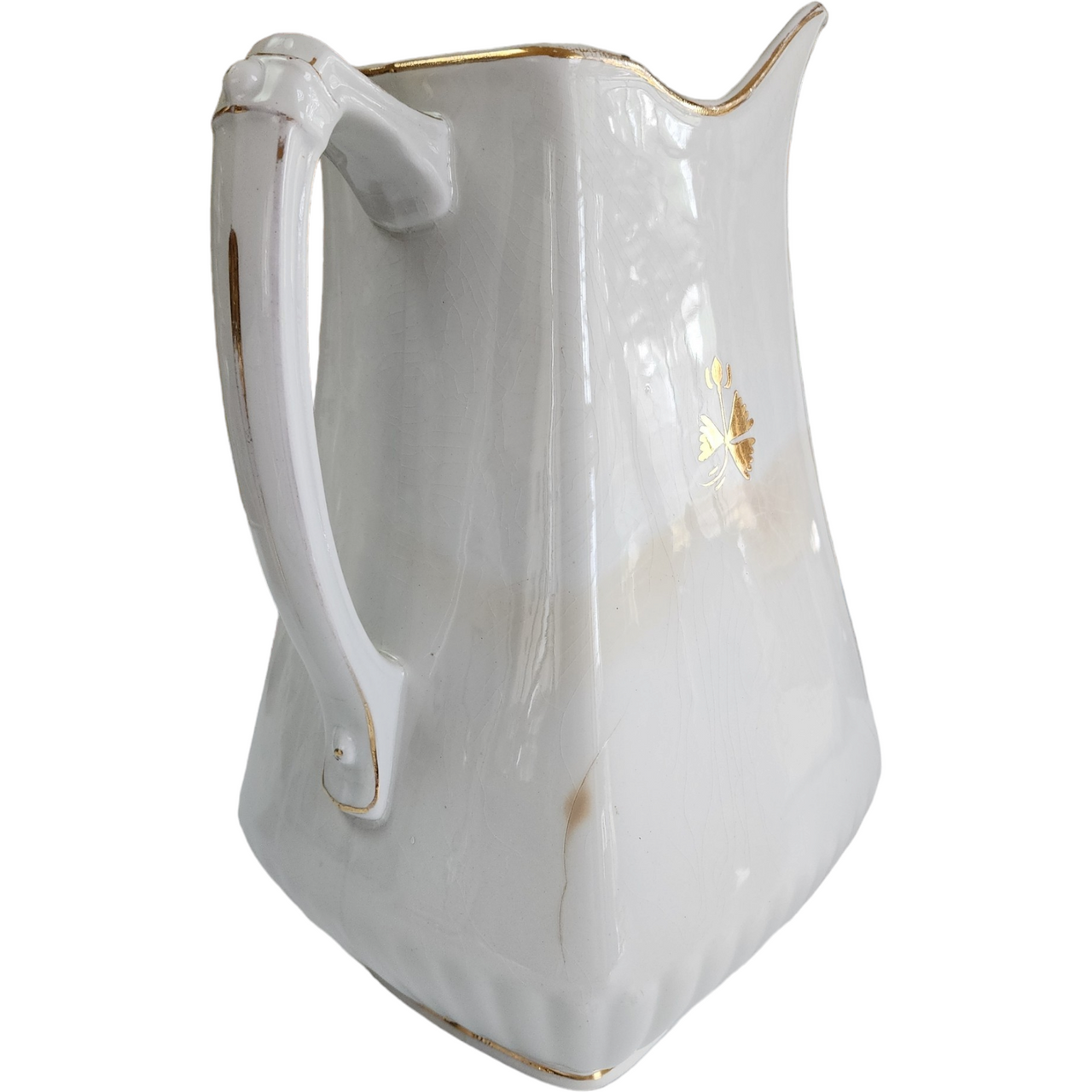 12" Powell Bishop & Stonier Royal Ironstone Tea Leaf Center And Trim Embossed Ribs Farmhouse Pitcher