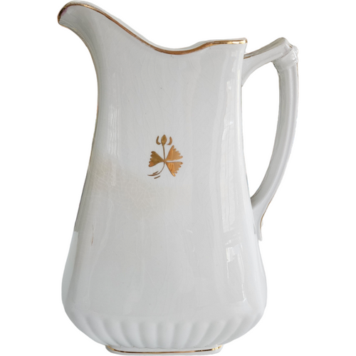 12" Powell Bishop & Stonier Royal Ironstone Tea Leaf Center And Trim Embossed Ribs Farmhouse Pitcher