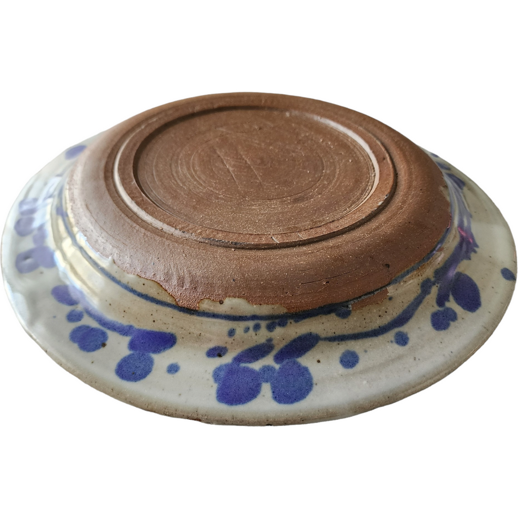 Primitive Harriet Spleth Bellows Pottery Blue and White Round Serving Platter Signed