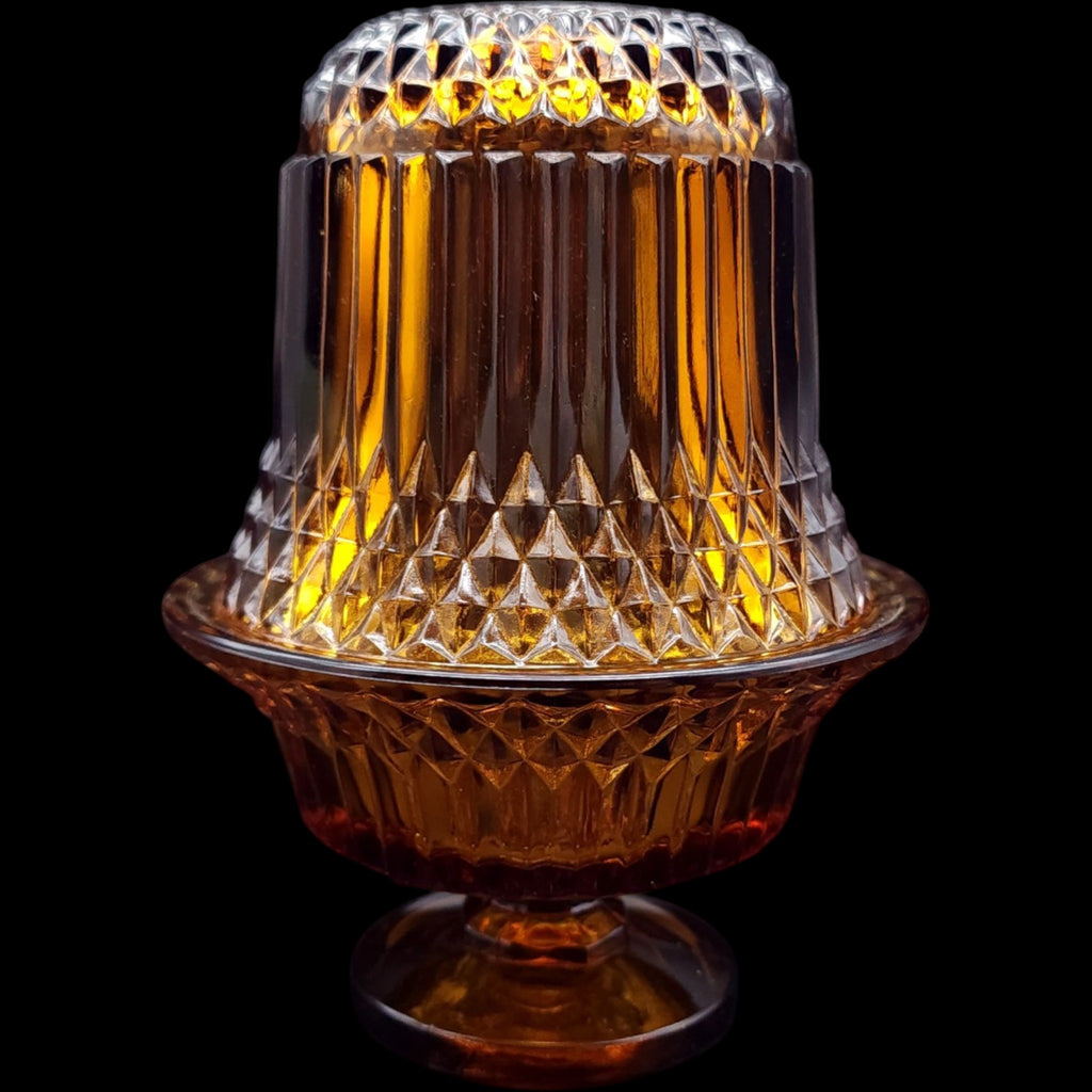 Vintage Princess House Amber Glass 2-Piece Fairy Lamp Candle Holder