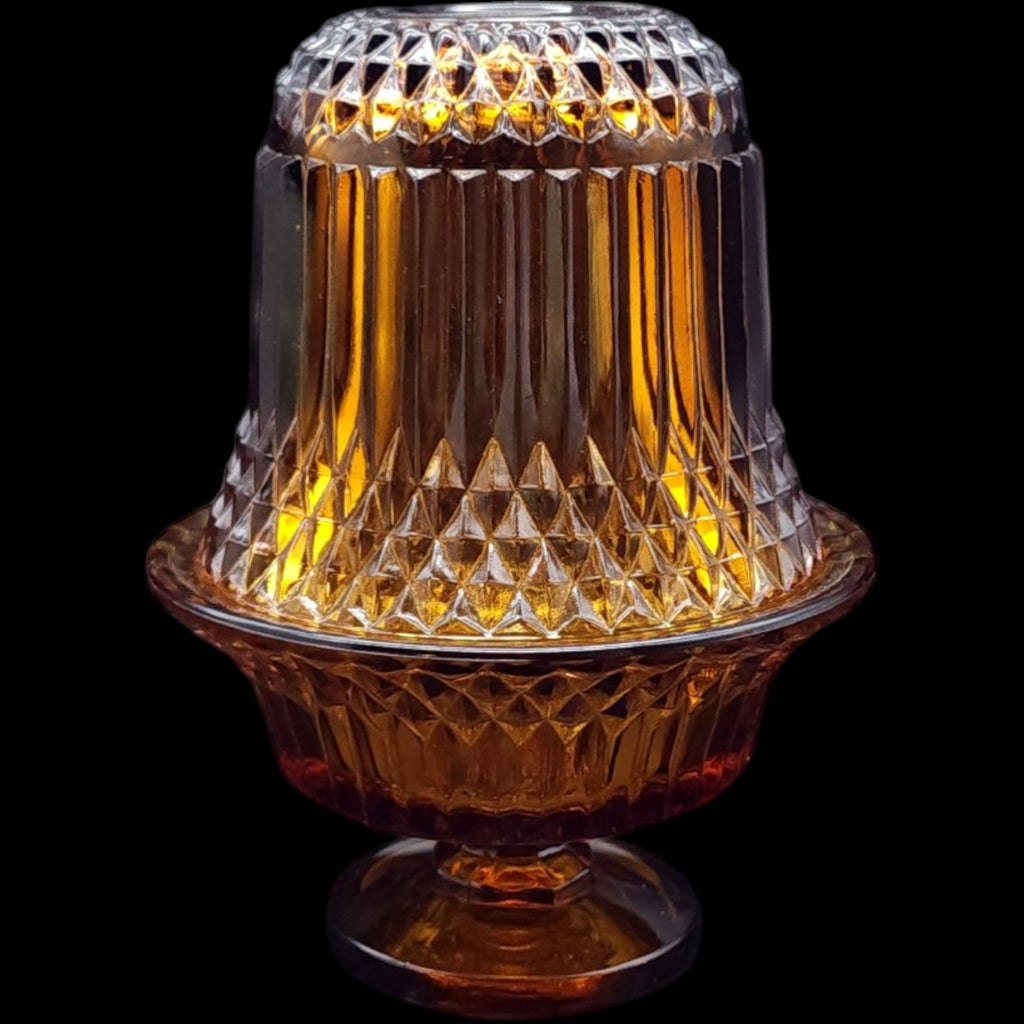 Vintage Princess House Amber Glass 2-Piece Fairy Lamp Candle Holder