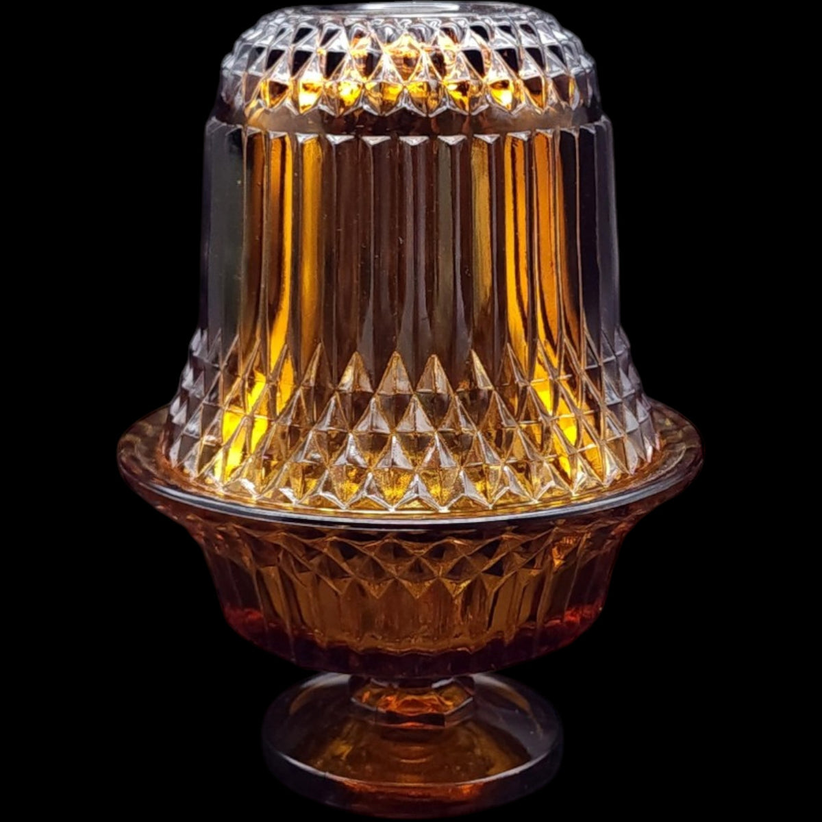 Vintage Princess House Amber Glass 2-Piece Fairy Lamp Candle Holder