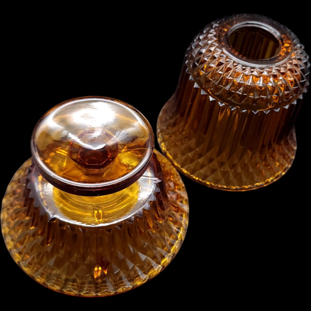 Vintage Princess House Amber Glass 2-Piece Fairy Lamp Candle Holder