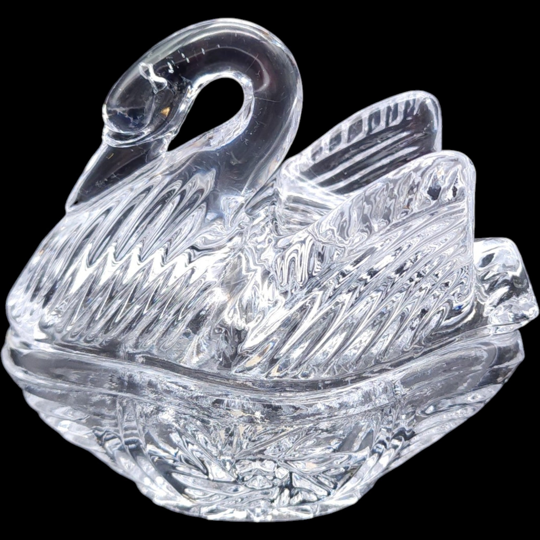 Princess House Vintage Clear Crystal Glass Covered Swan Trinket Dish