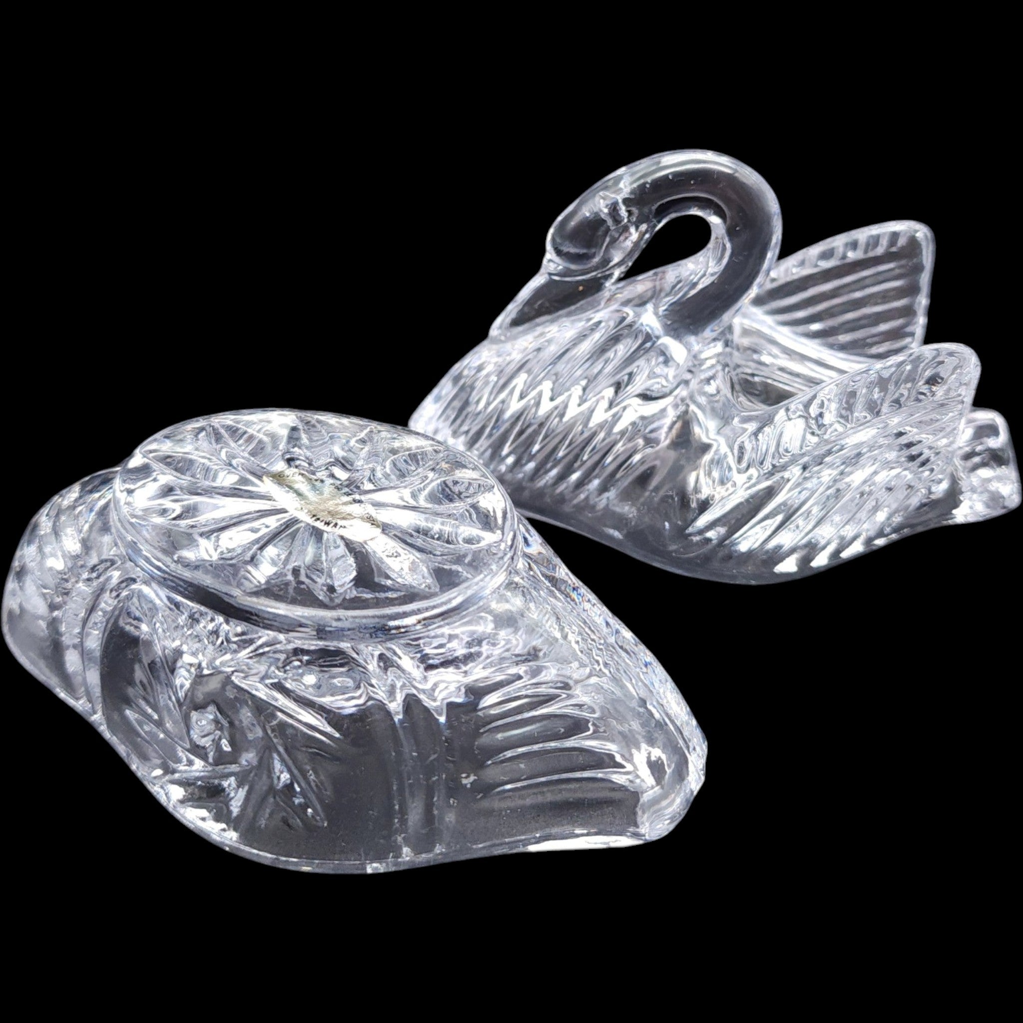 Princess House Vintage Clear Crystal Glass Covered Swan Trinket Dish