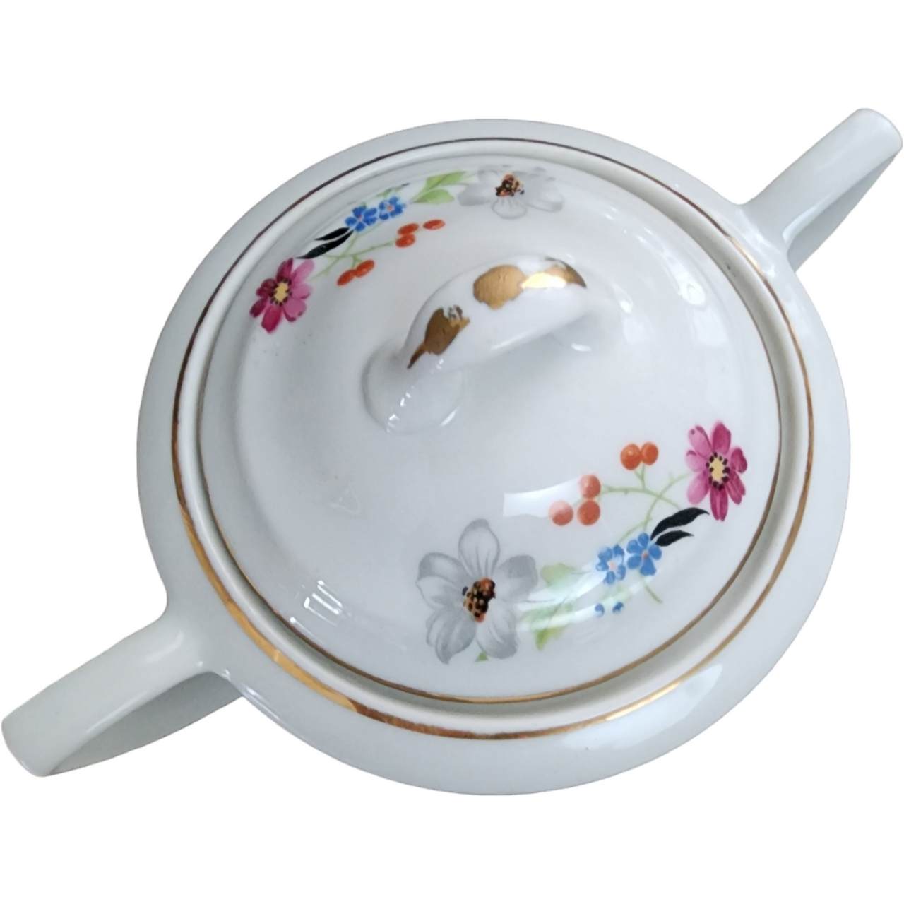 Princess Empcraft Florals Rim Gold Trim Porcelain Sugar Bowl & Lid