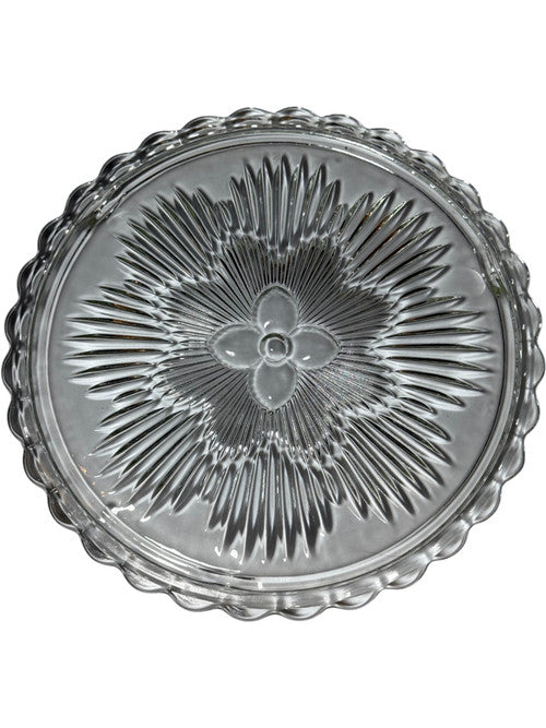 Princess House Heritage Clear Glass Pie Plate 11” Round Scalloped Edge Sunburst Floral Design