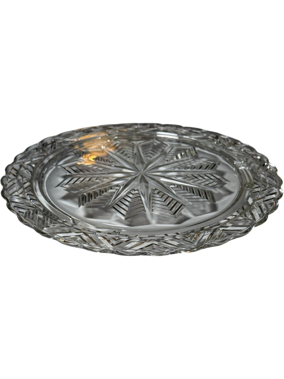Princess House Heritage Starburst Clear Glass Pie Plate 11” Round Scalloped Edge Sunburst Floral Design