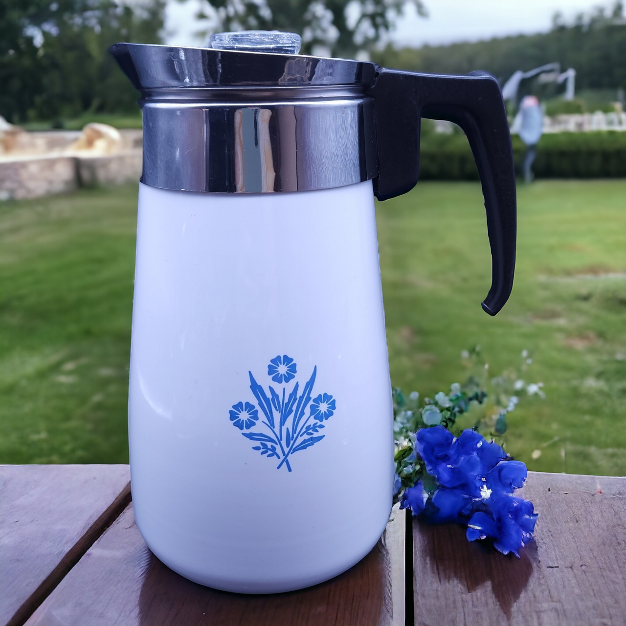 Pyrex Corning Ware Blue Cornflower Blue Coffee Pitcher 9 Cup