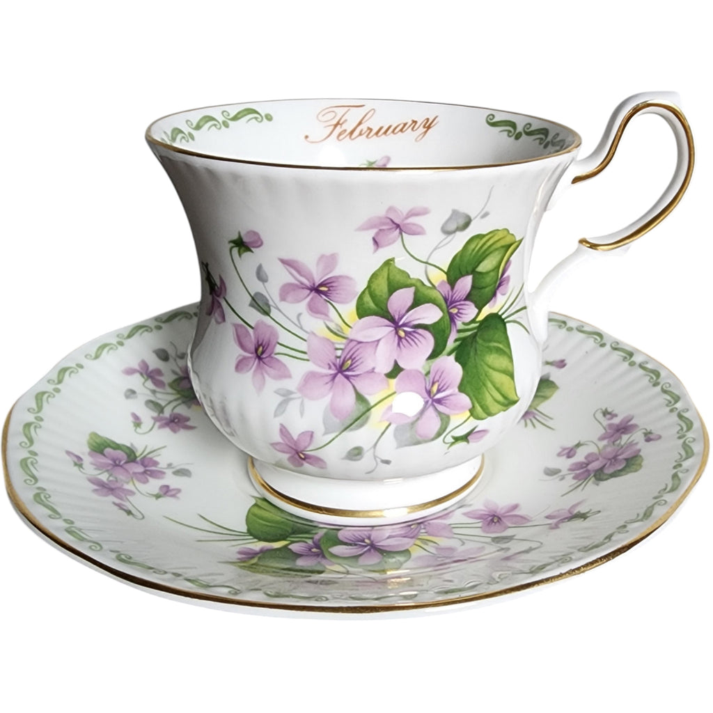 Queen's Fine Bone China Flower of the Month February Violet Teacup and Saucer Set