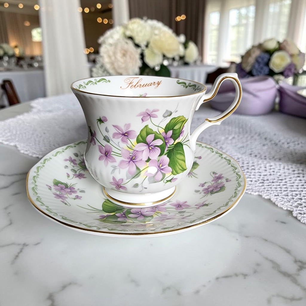 Queen's Fine Bone China Flower of the Month February Violet Teacup and Saucer Set