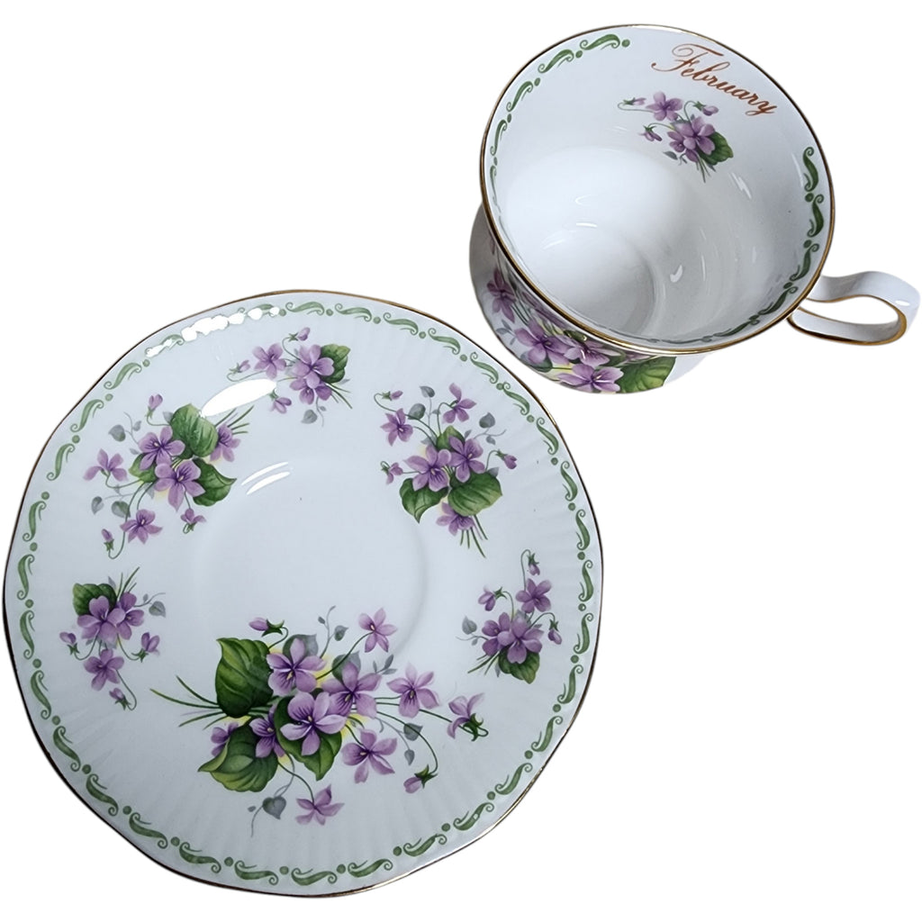 Queen's Fine Bone China Flower of the Month February Violet Teacup and Saucer Set