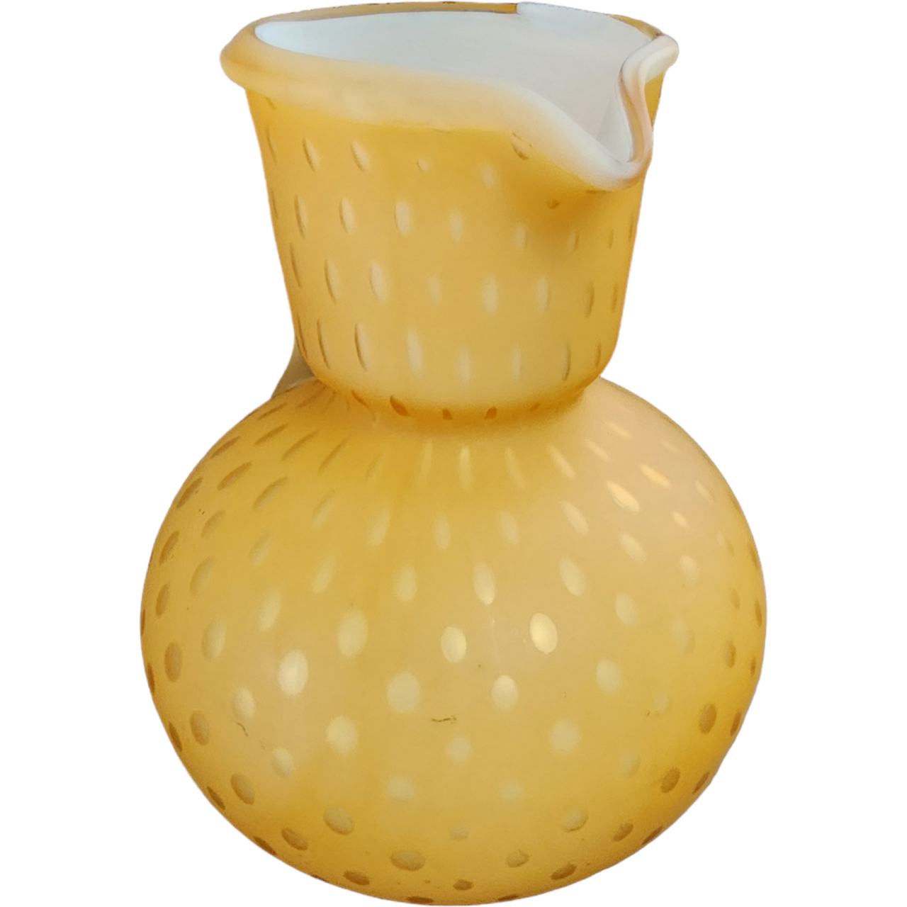 Quilted Satin Yellow Butterscotch Glass Pontil Mark Vase Pitcher