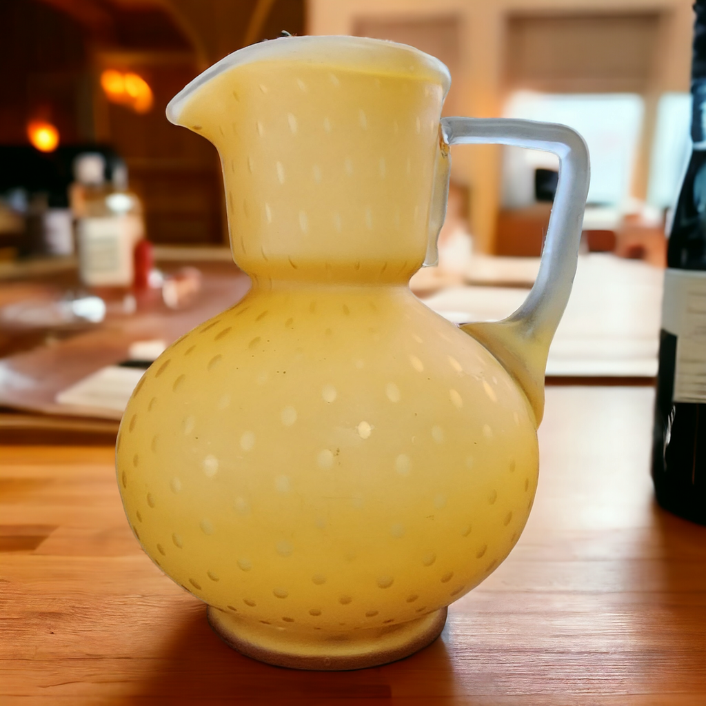 Quilted Satin Yellow Butterscotch Glass Pontil Mark Vase Pitcher