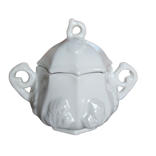RED CLIFF White Ironstone Grape Sugar Bowl & Lid