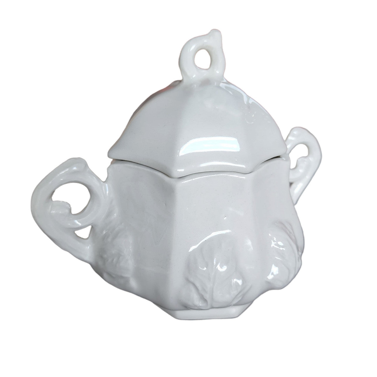 RED CLIFF White Ironstone Grape Sugar Bowl & Lid