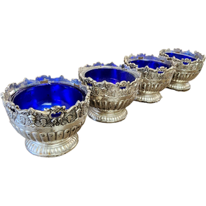 Raimond Silverplate Hollowware Individual Open Salt w/Cobalt Liner Set of 4