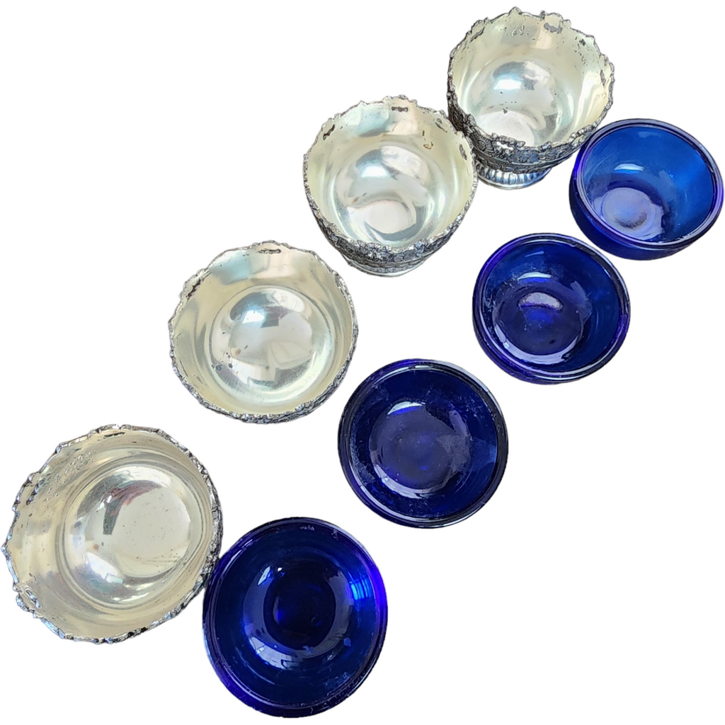 Raimond Silverplate Hollowware Individual Open Salt w/Cobalt Liner Set of 4