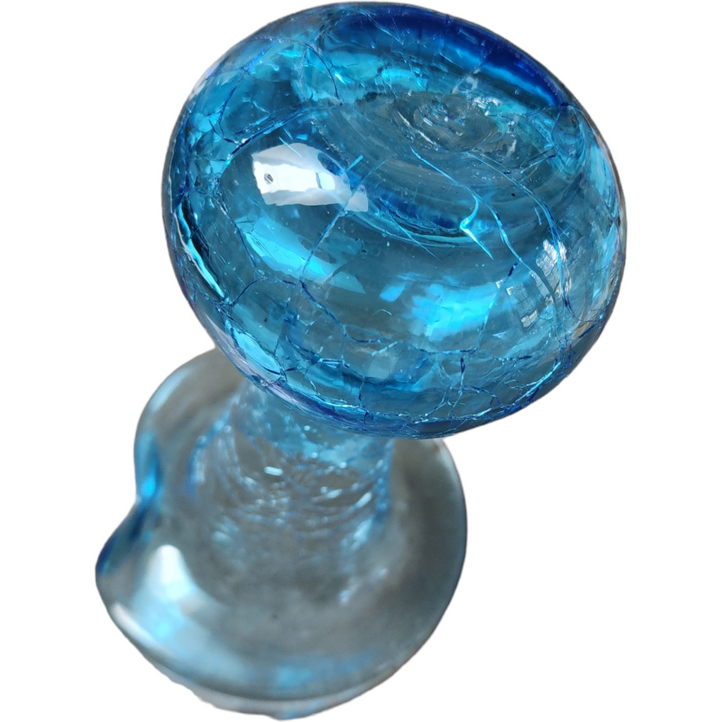Rainbow Art Glass Blue Crackle Handblown Ruffle Top Mini Bud Vase