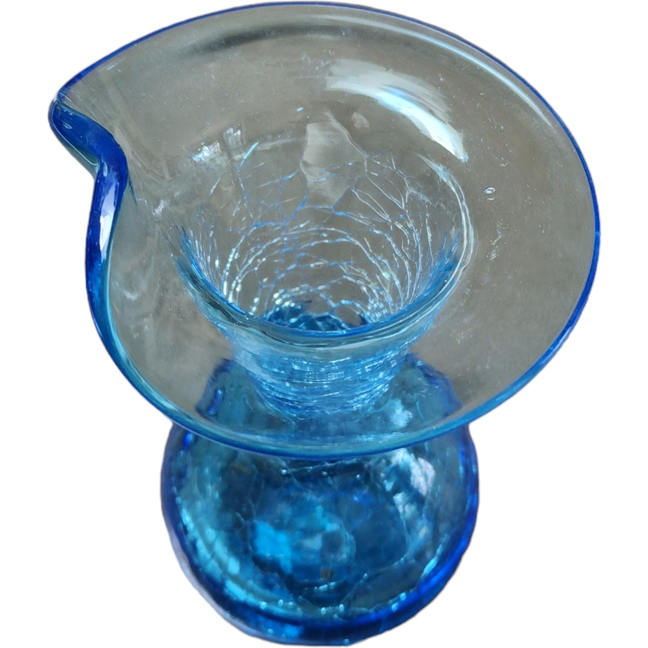 Rainbow Art Glass Blue Crackle Handblown Ruffle Top Mini Bud Vase