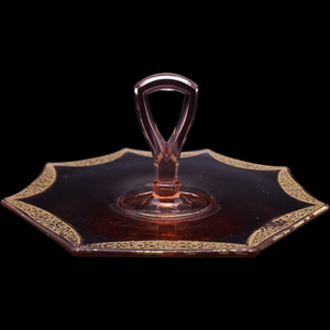 Rambler Rose 35 Rose Tint Pink Depression Glass Sandwich Tray with Handle Glastonbury-Lotus 1930s