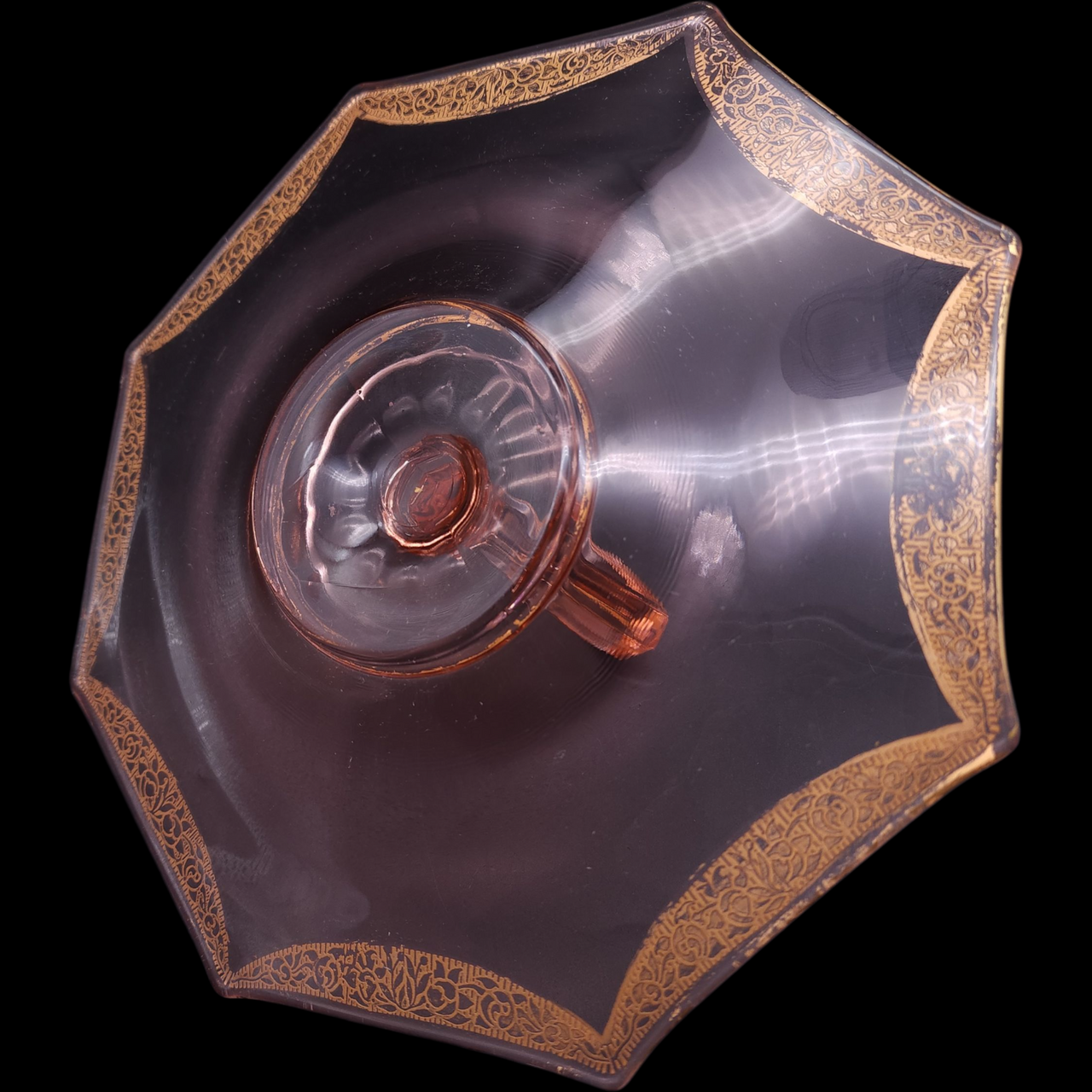 Rambler Rose 35 Rose Tint Pink Depression Glass Sandwich Tray with Handle Glastonbury-Lotus 1930s