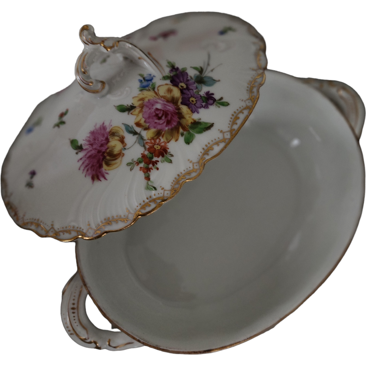 Rauenstein Porcelain Multicolor Floral Gold Scrolls Oval Covered Vegetable Bowl