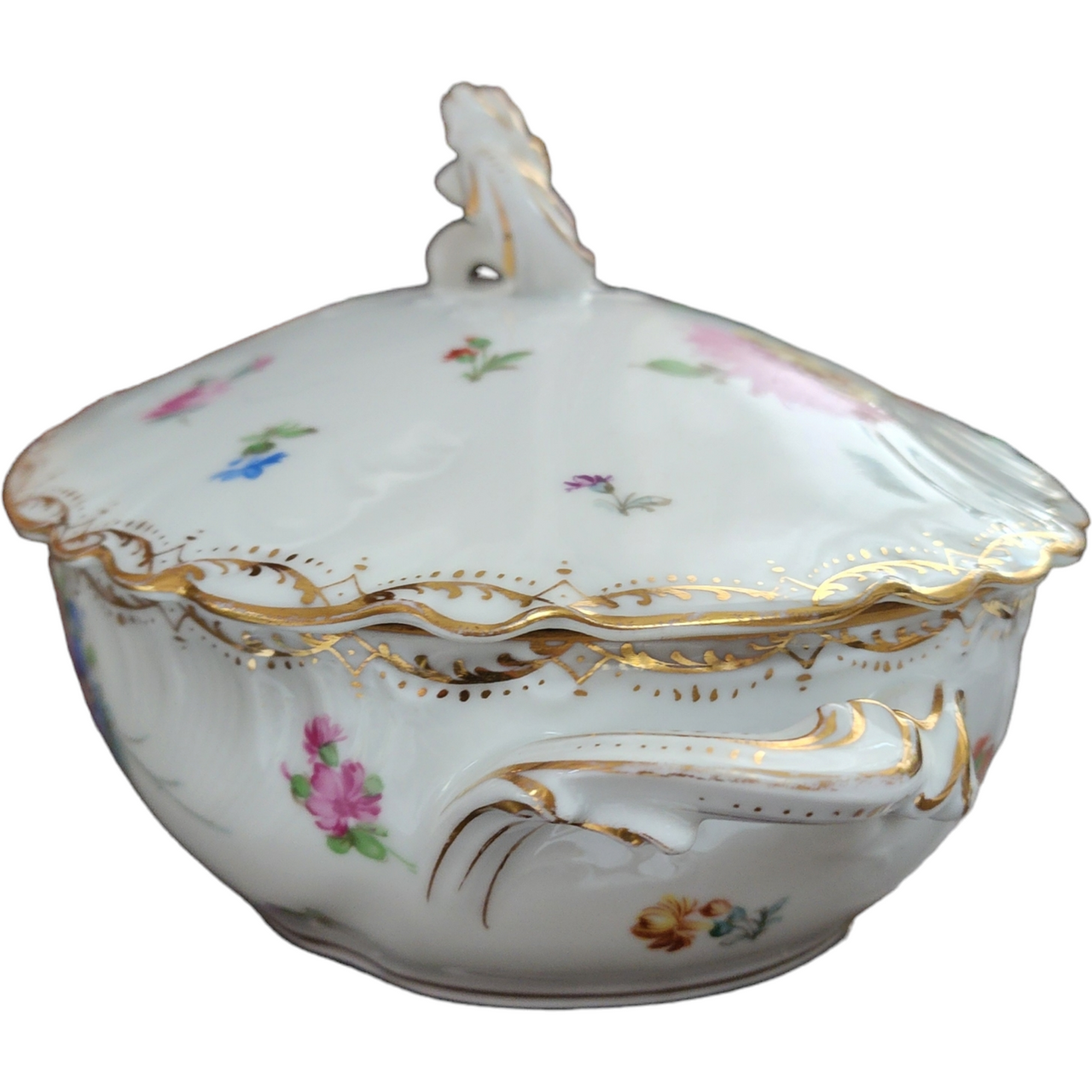 Rauenstein Porcelain Multicolor Floral Gold Scrolls Oval Covered Vegetable Bowl