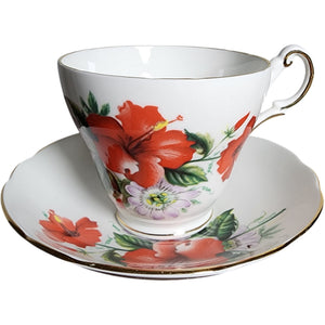 Regency British Bone China Hibiscus Cup and Saucer Set