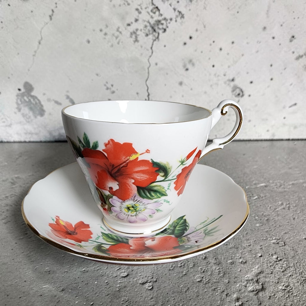 Regency British Bone China Hibiscus Cup and Saucer Set