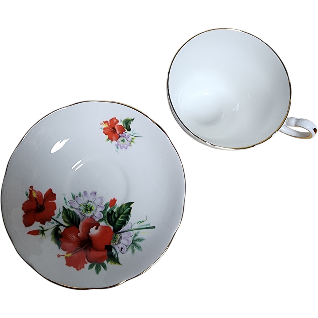 Regency British Bone China Hibiscus Cup and Saucer Set