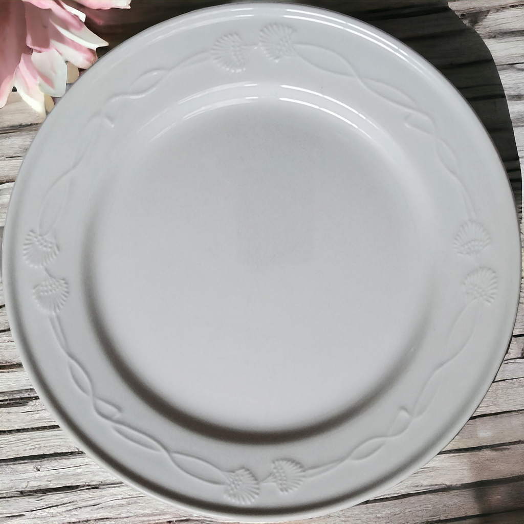 9" Rego White, Embossed Rope & Shell, No Trim Dinner Plate